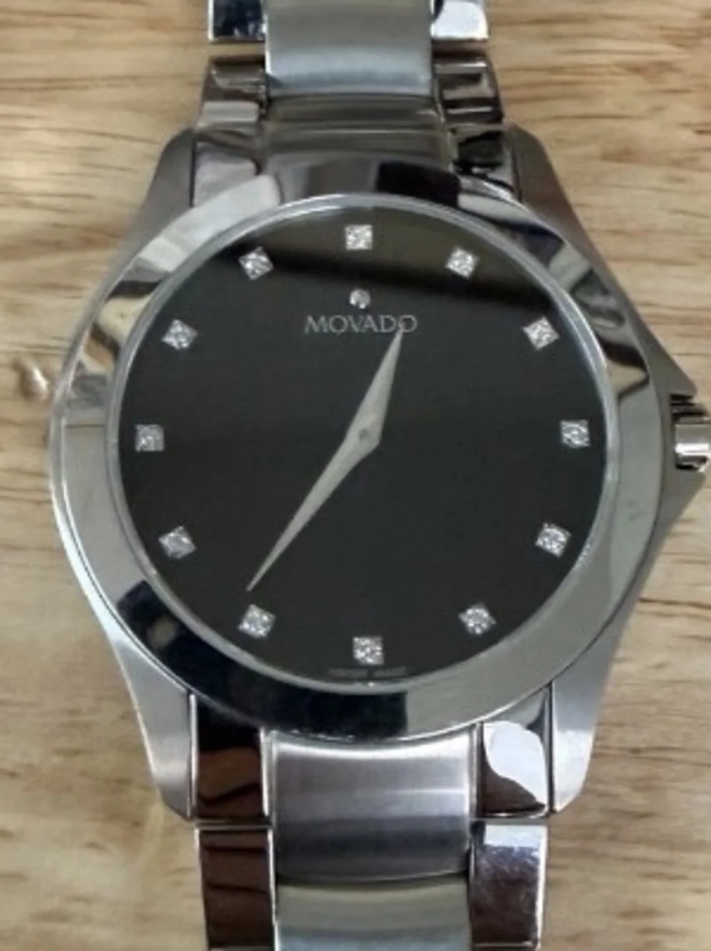 Movado Men's Stainless Steel Silver Watch with Black Dial